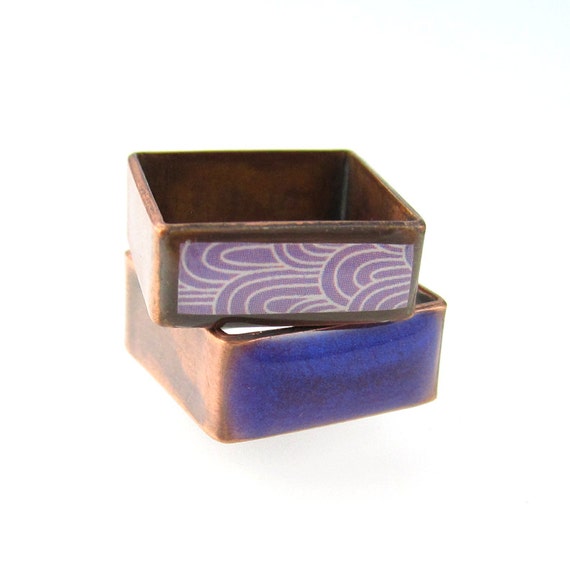 Square Rings, Resin, Origami Paper and Copper Stacking Square Rings in Purple Size 6