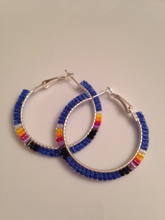 Items Similar To Native American Beaded Hoop Earrings Blue 1 75