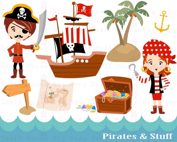 Pirate Clipart Pirate Boy and Girl digital clip art Pirate