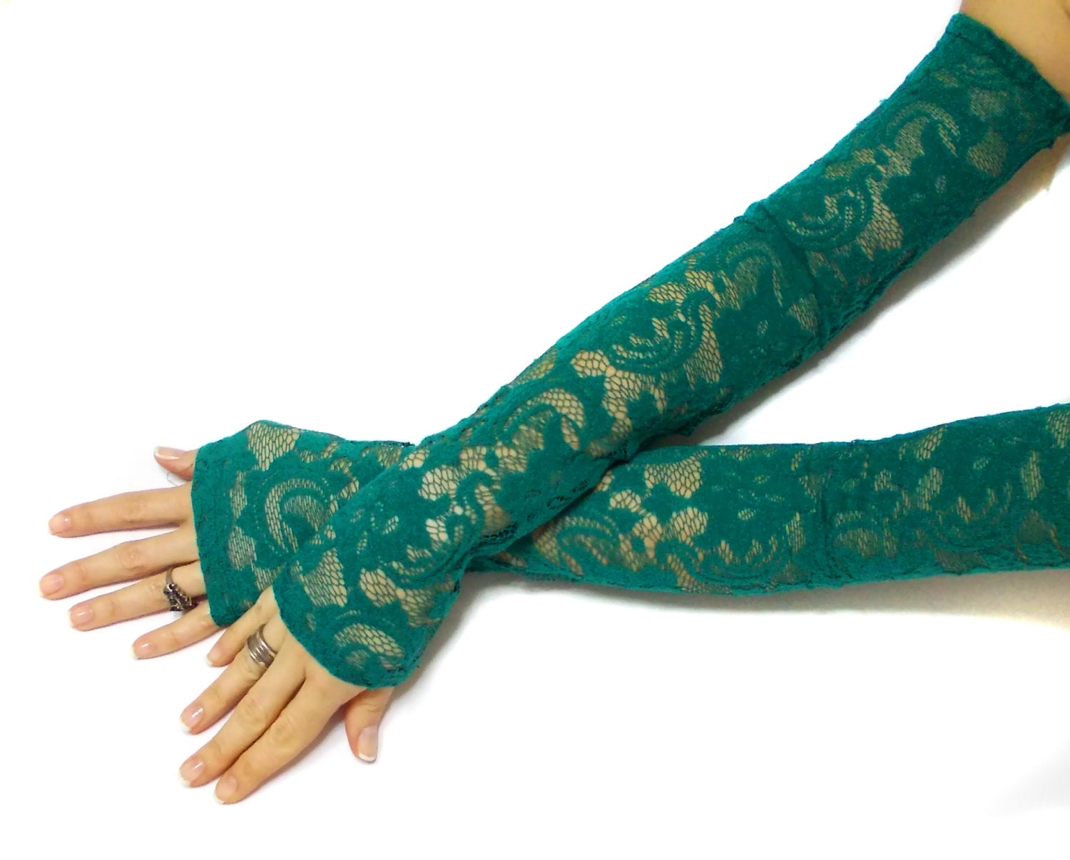 Extra long lace green gloves belly dance costume gloves lace