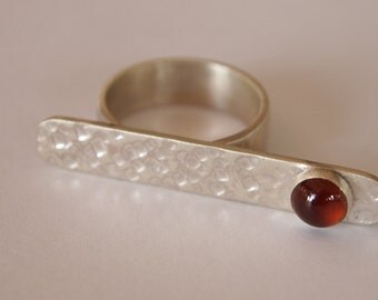 Modern Handmade Geometric Sterling Silver and Hessonite Ring