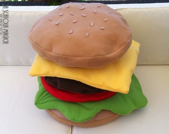 Food pillow - Hamburger cushion - Decorative hamburger pillow handmade - 6 to 1! polyester fleece - handmade