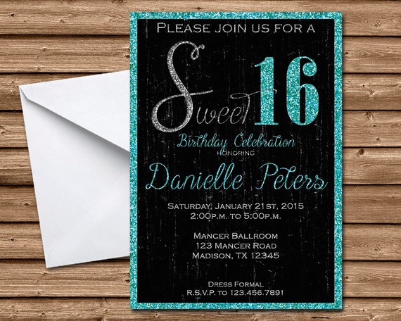 Turquoise Sweet 16 Invitations 8