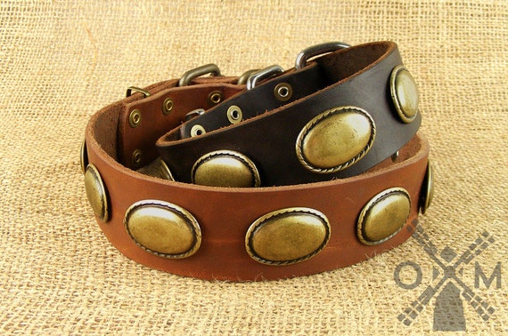 Vintage Dog Leather Collar with Plates model by OldMillStore