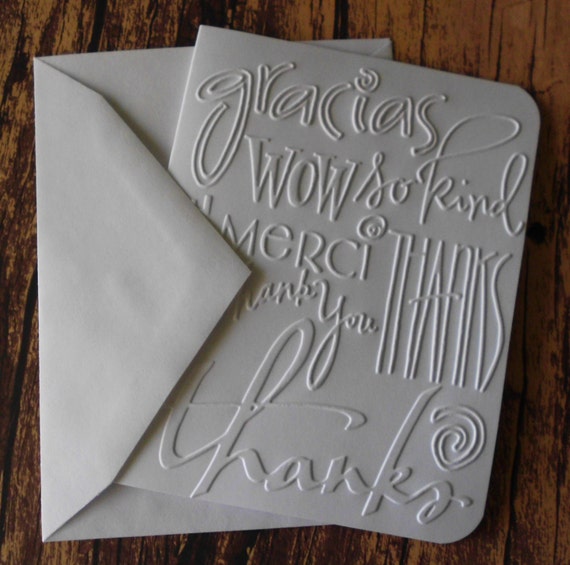 10 Embossed Thank You Cards White Embossed Thank You by WriteCards