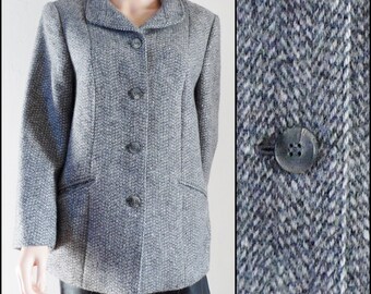 Vintage womans grey wool jacket grey white fleck cute warm wool jacket size small/medium