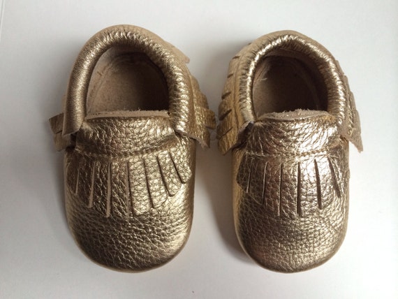Gold Leather Baby Moccasins with soft by LittleWittlePiggies