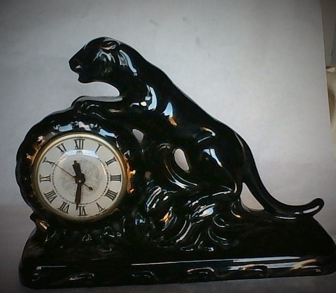 Elegant 50's Panther Mantle Clock by RetroRea on Etsy