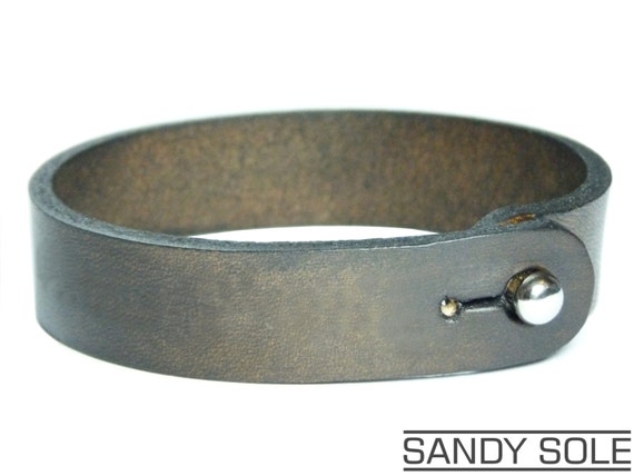 Handmade Aged Black Leather Bracelet & Silver Clasp. by SandySole