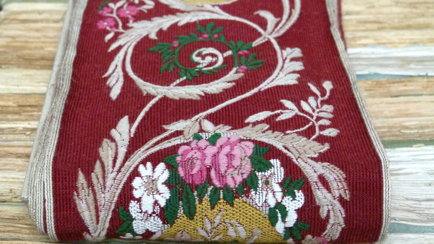 Incredible Antique Ribbon tapestry trim chateau chic