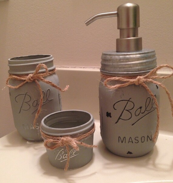 Mason Jar Bathroom Set of 3 BEST PRICE on by RusticCountryJars