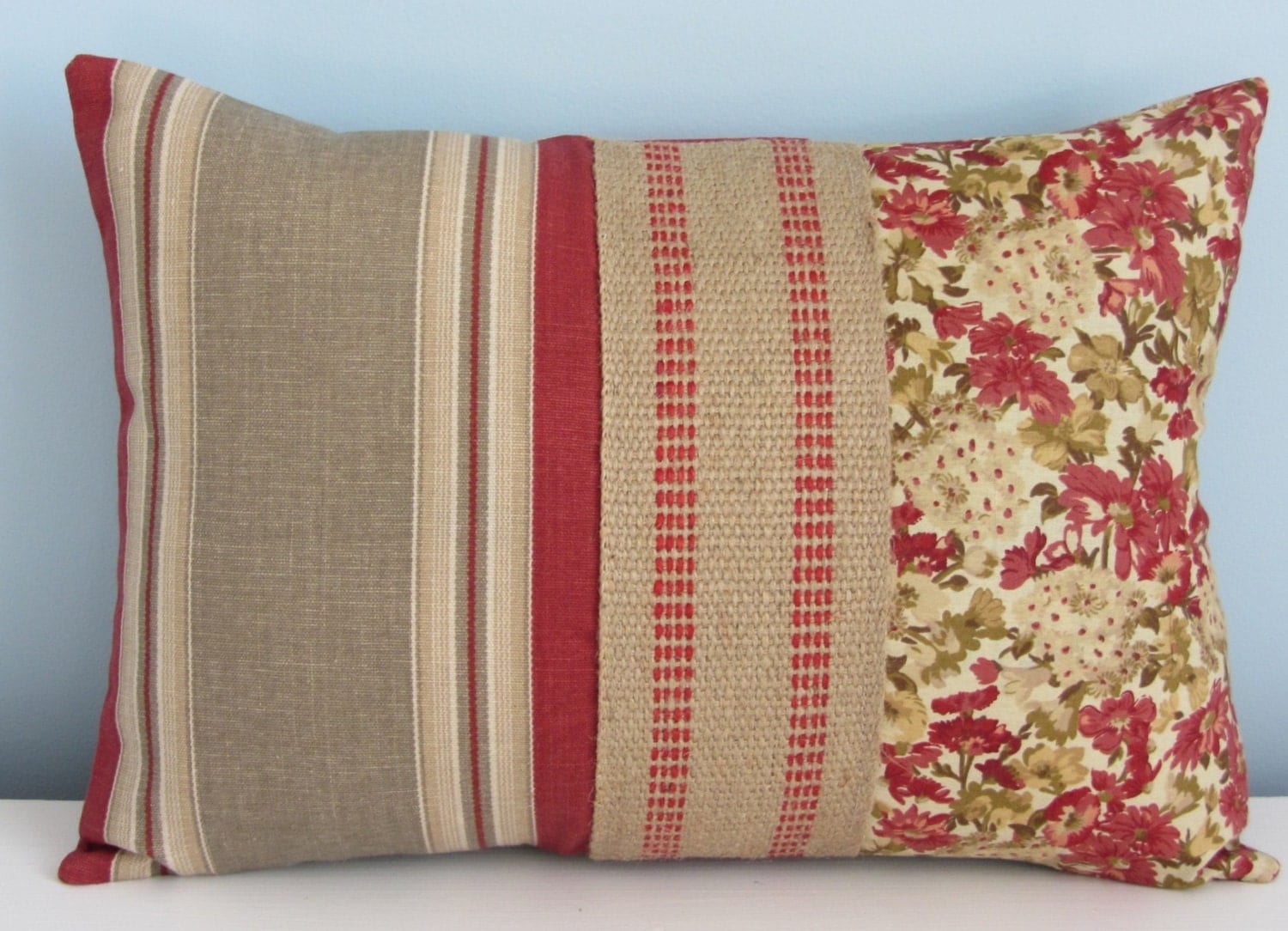  French  country pillow  cover Country cottage Red rust tan