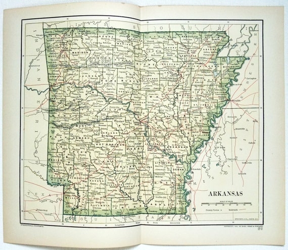 Vintage Original 1895 Map of Arkansas by BooksMapsandStuff on Etsy