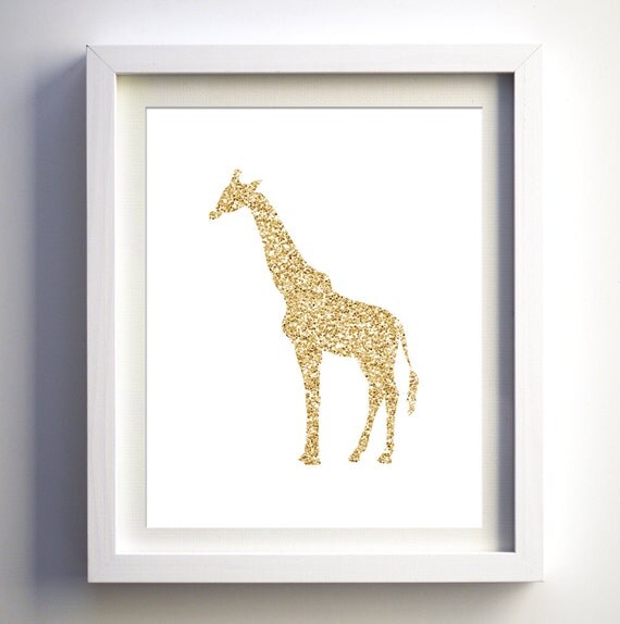 Items similar to Gold glitter giraffe art printable instant download