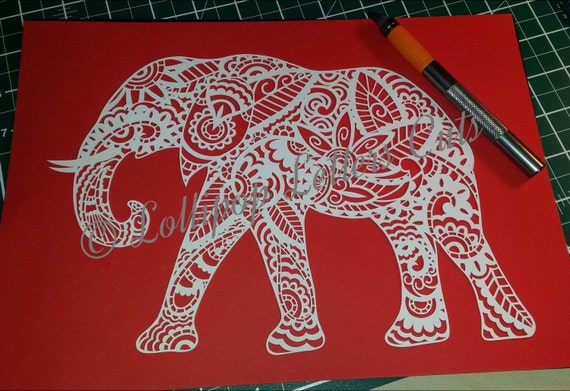 Download Paisley Elephant DIY Paper Cut Template Commercial Use