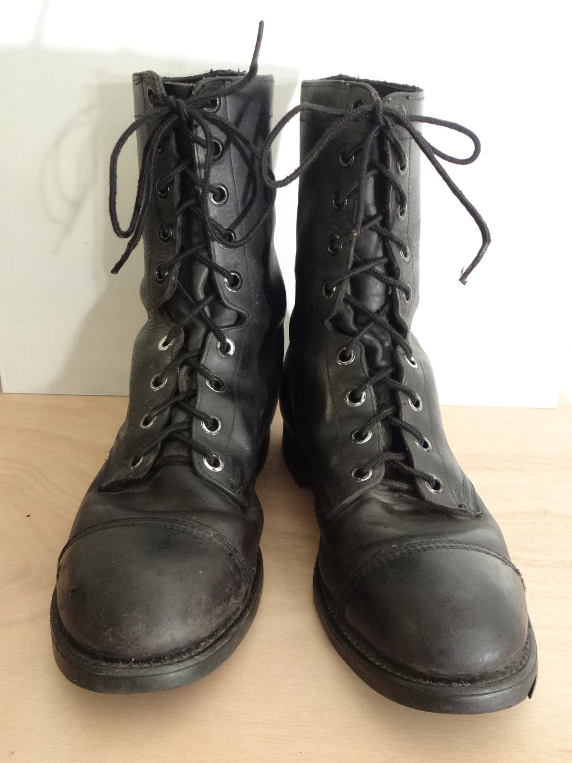 Mens Vintage Black Leather Military Jump Boot Size 9 1/2 R