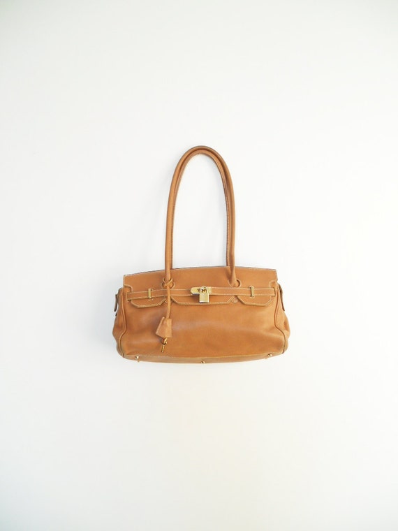 Items Similar To Vintage Tan Leather Bag Genuine Leather Big Purse