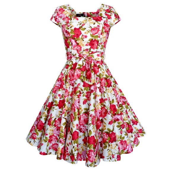 Lady Mayra Anna Red Roses Floral Flower Dress Vintage