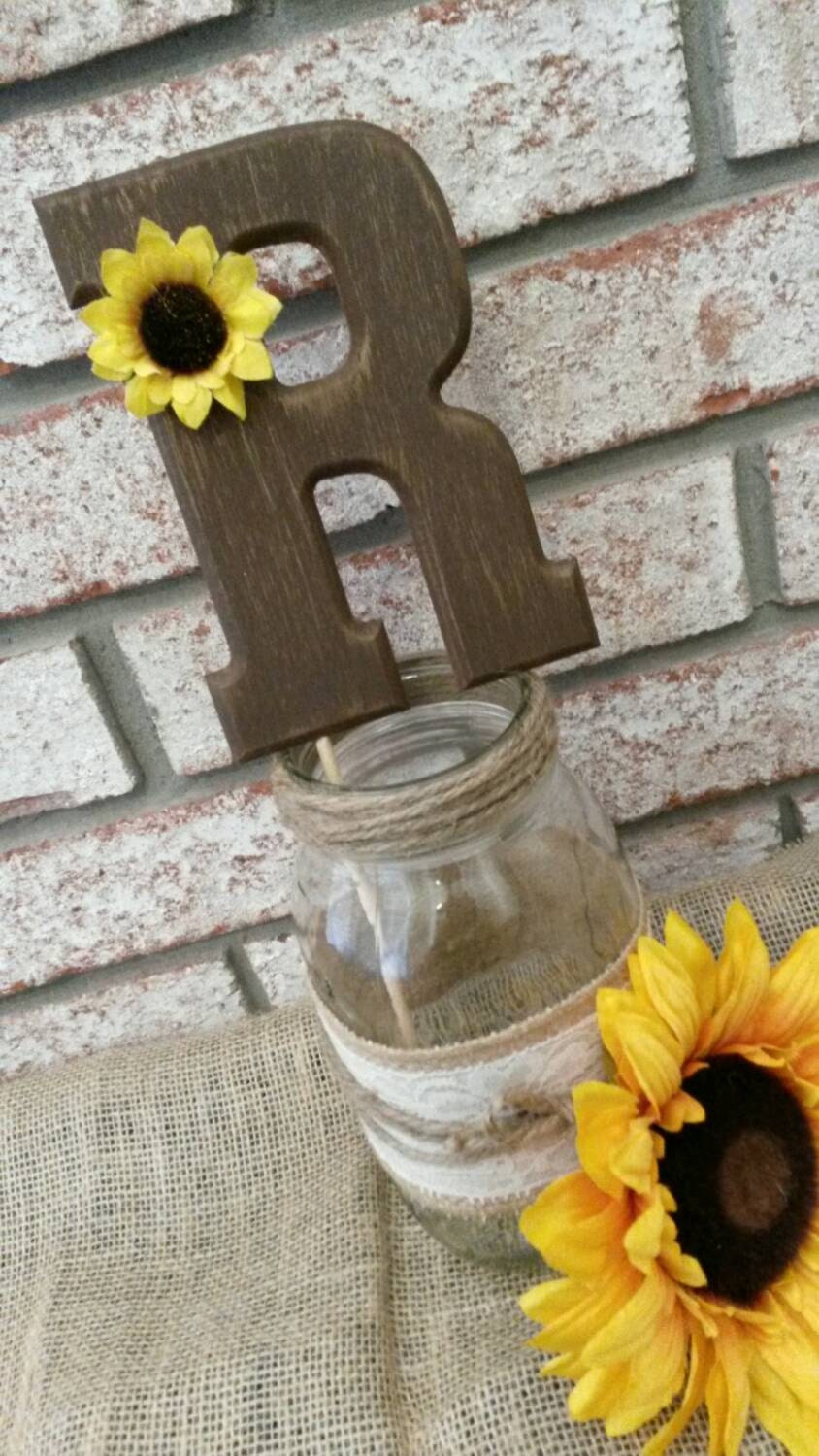 Sunflower Wedding Cake Topper - Rustic Wedding Cake Topper - Cake Monogram - Rustic Wedding - Personalized Cake Topper - Wooden Cake Topper
