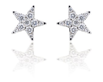 Illusion Set Diamond Star Earrings in 18k White Gold (0.35ct. tw.)