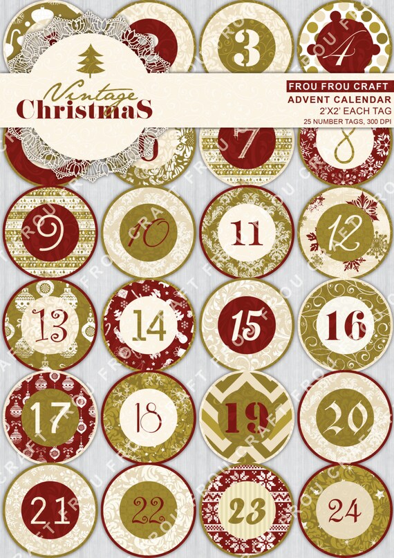 Advent Calendar Digital Instant Download 25 Santa Christmas