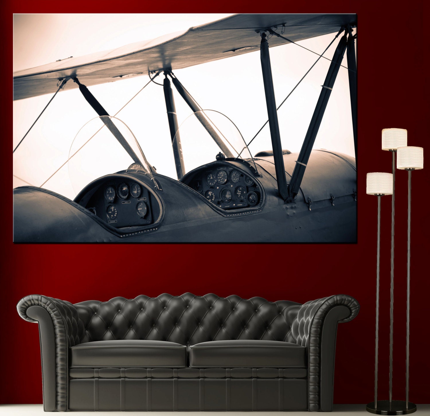 Vintage Biplane Propeller Airplane Wall Art Home Decor Canvas