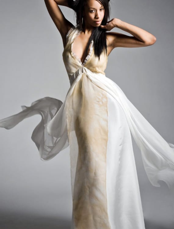 Silk Chiffon Wedding Dress Flowy Wedding Gown Halter Wedding
