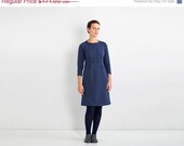 Sale Long Sleeve Dress, Button Dress, Navy Blue Cocktail Dress