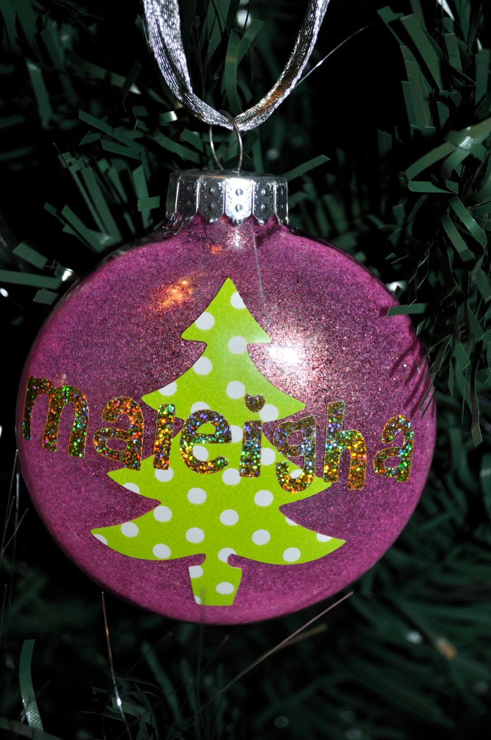 Personalized Glitter Christmas Tree Disc by CeruzziCreations