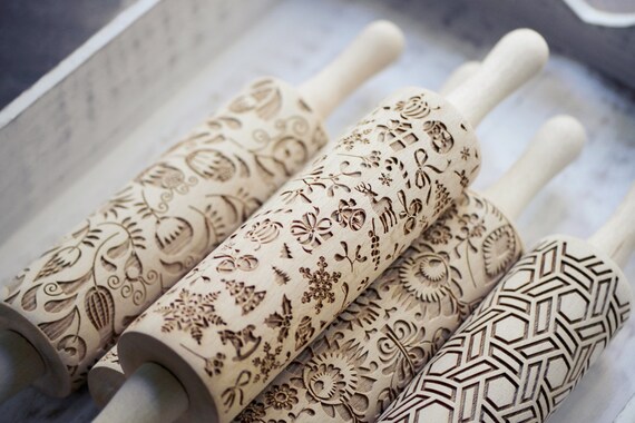CHRISTMAS pattern embossing wooden rolling pin, laser engraved.