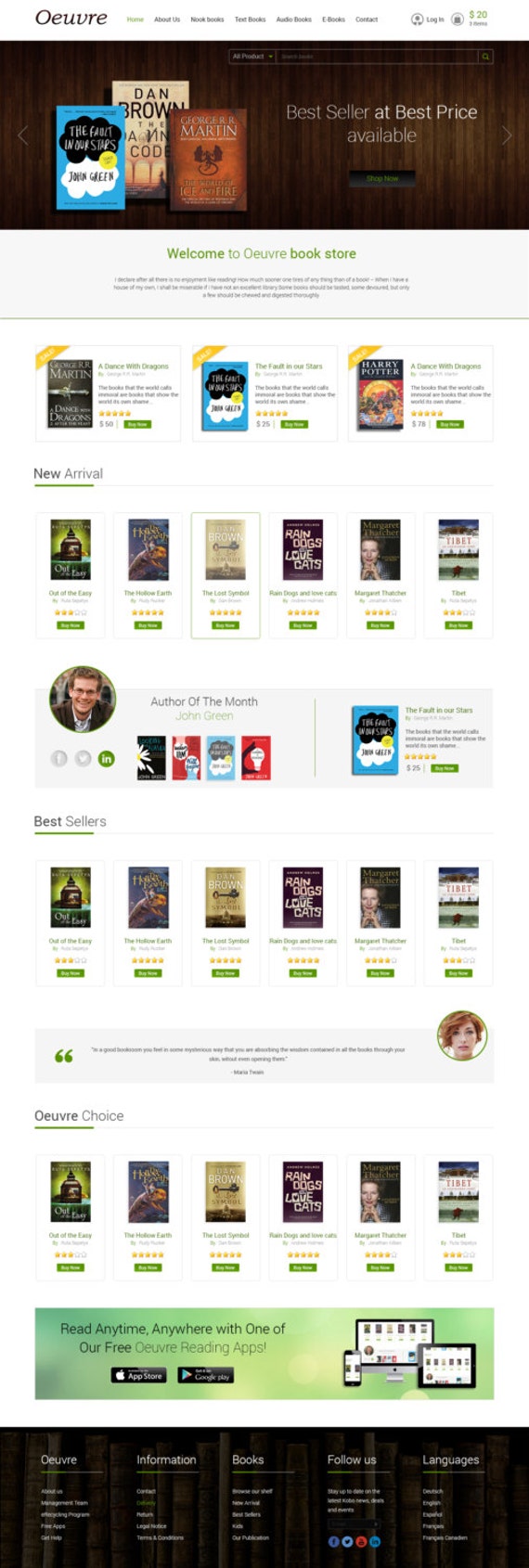 book ecommerce website template free