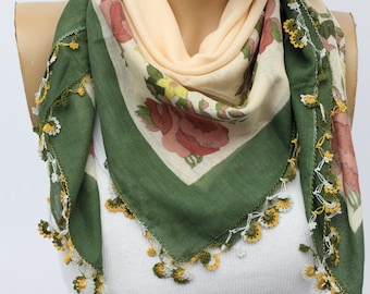 Turkish Anatolians Floral Scarf - Hand crocheted lace Oya - Yemeni - Cowl Gift Ideas Fashion Accessories