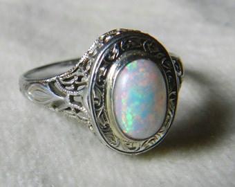 Antique Black Opal Engagement Ring Halo Opal Engagement Ring Colorful ...