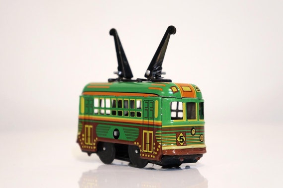 vintage tin toy tram/ tin toy/ vintage toy by GrannySecretBox