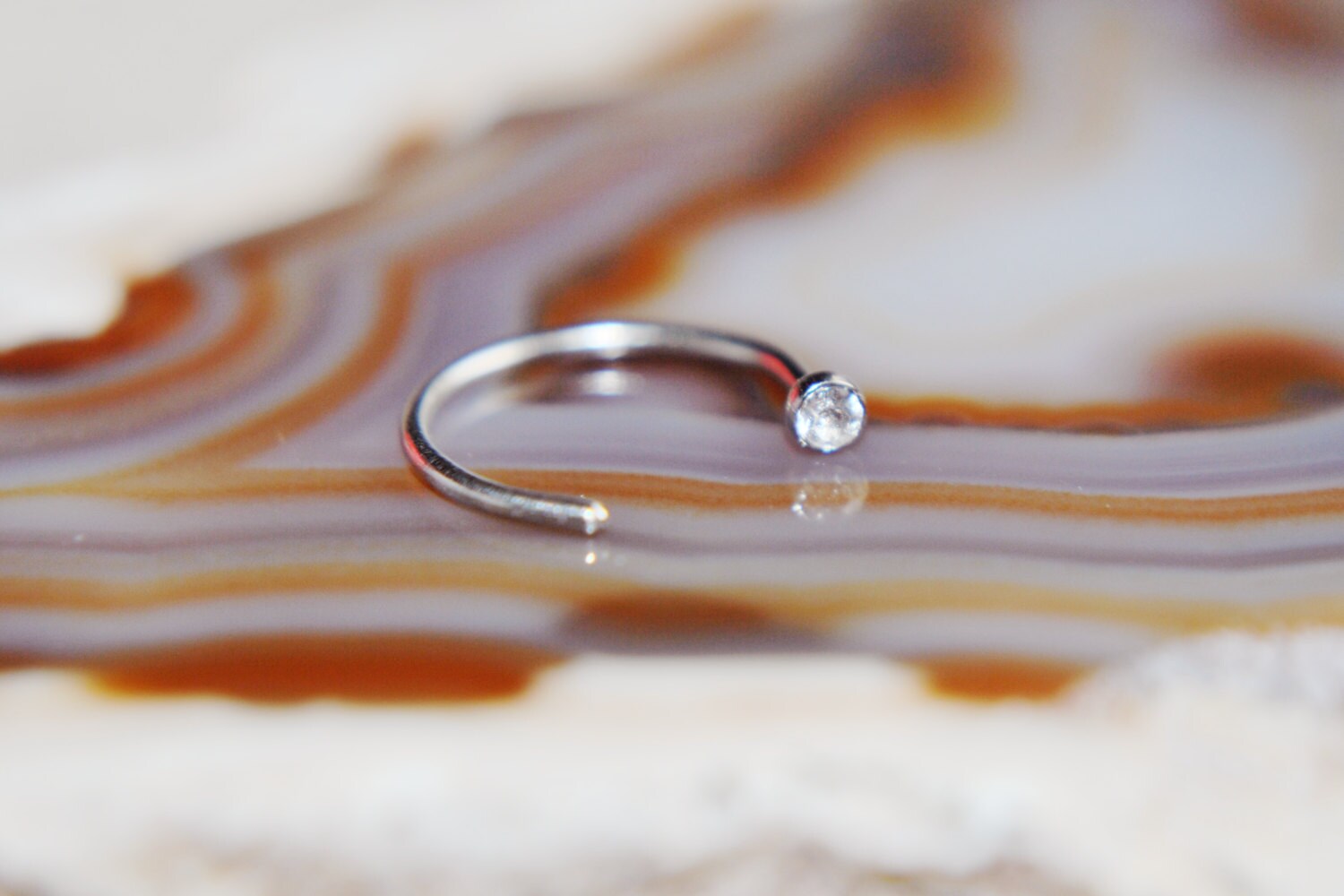 Clear Gemmed Top Nostril Hoop / Nose Ring Body by BodyJewelryEnvy