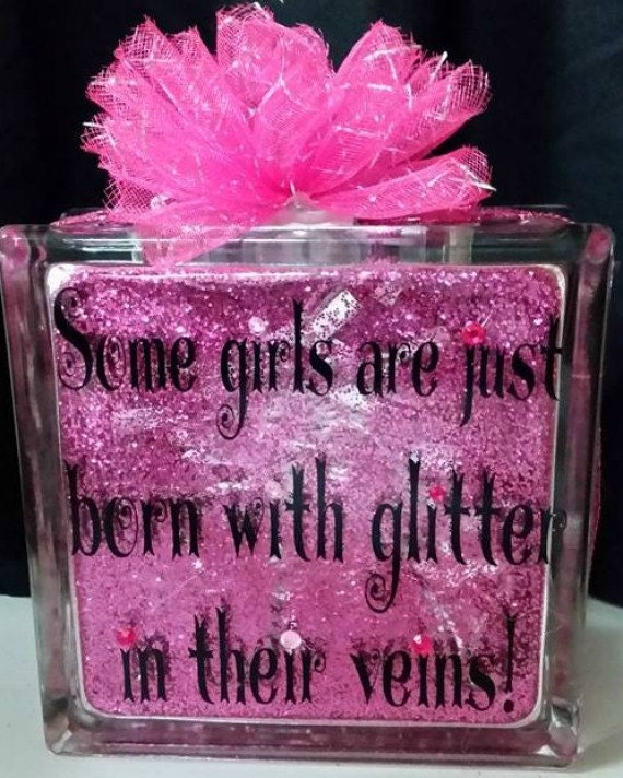 Glitter in Our Veins Lighted Glass Block