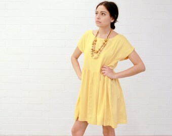 Rayon Smock Dress. Women's Bright Marigold, Loose Fit, Classic, Casual Summer Dress.