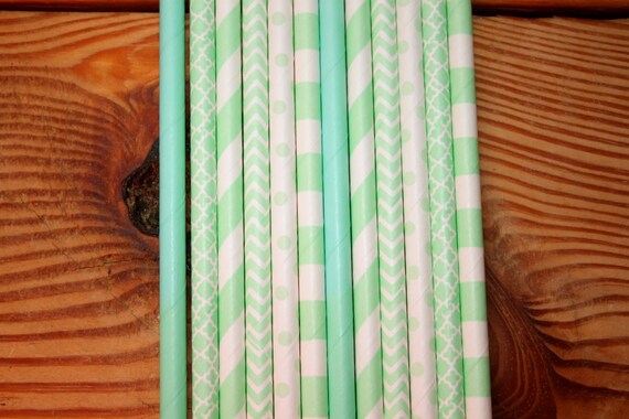 30 Mint Party Straws, Drinking Straws, Assorted Patterns Il_570xn
