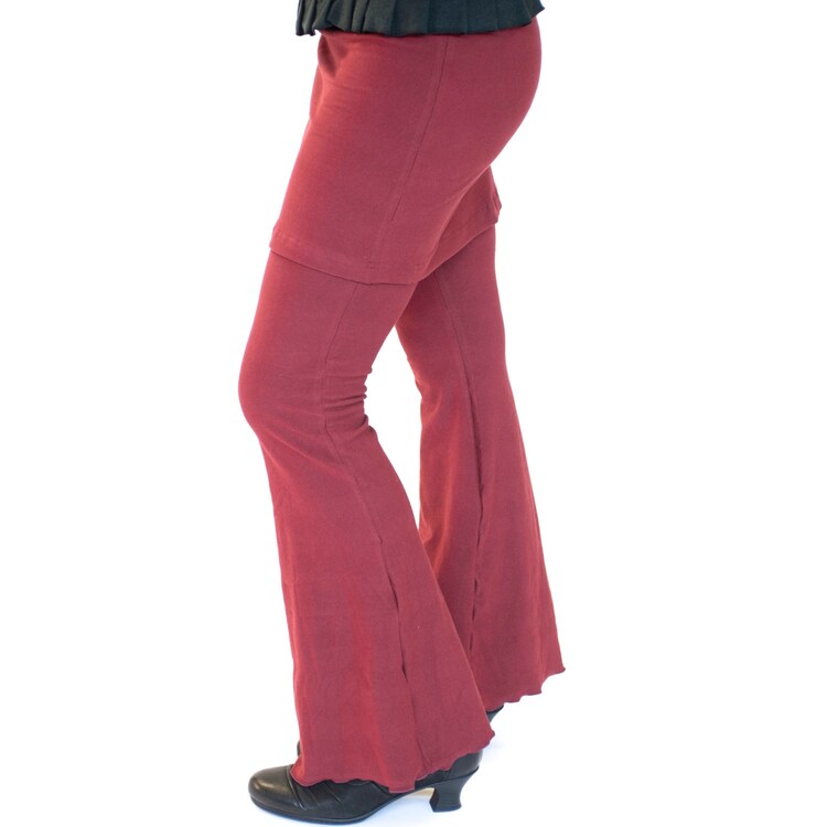 Yoga dance flare pants with long attached skirt by DervishClothing
