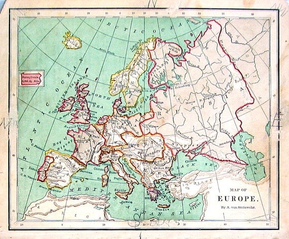 Small Map Of Europe 1870 Antique Map By A Von Steinwehr