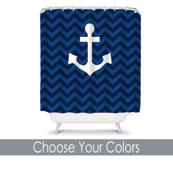 ANCHOR SHOWER CURTAIN Navy Blue Chevron Custom Monogram