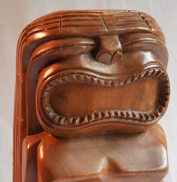 Vintage Tiki Statue Hand Carved Tiki Wooden Tiki God Hawaiian