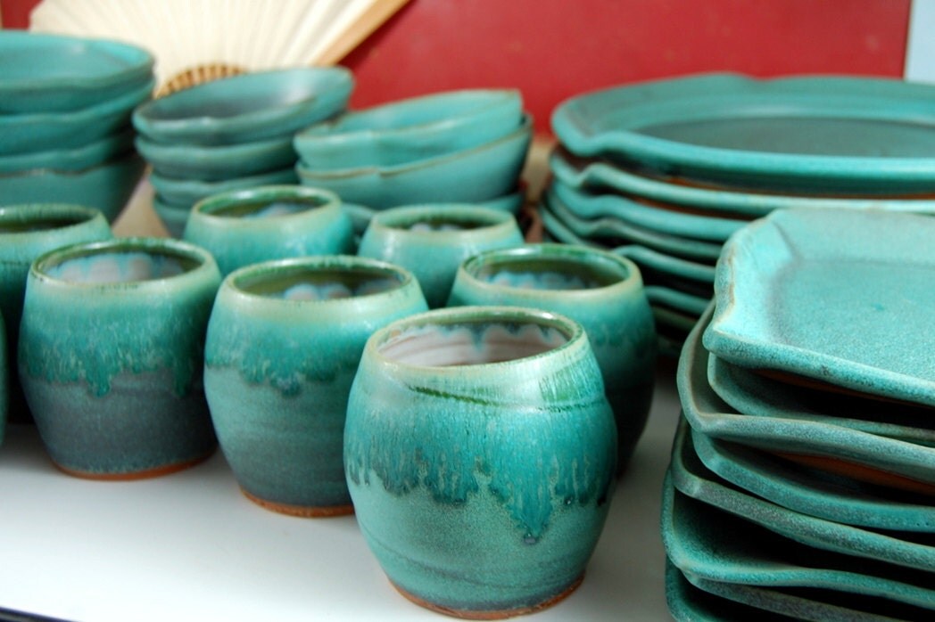Eclectic Dinnerware Set of 6 Place Settings in Turquoise
