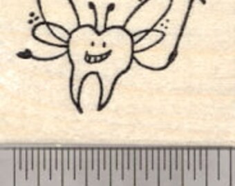 Tooth Fairy Rubber Stamp, With Wings, Antennae, and Magic Wand D27014 Wood Mounted
