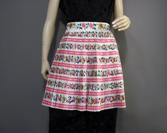 Vintage Apron 50s 60s NOS Pink Green Floral Roses Ever Pleat Bonafab