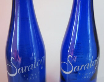 Cobalt Blue Glass Bottle Saratoga Spring Sparkling Water Jar Vintage USA Set of 2