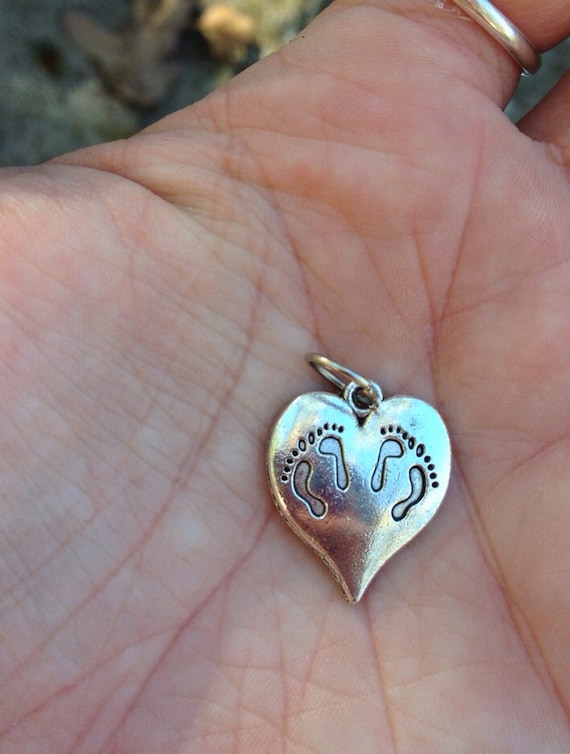 Miscarriage Memories Twin Footprints on Heart Charm, Pendant, Babyloss, Stillbirth, Twins, multiple losses.