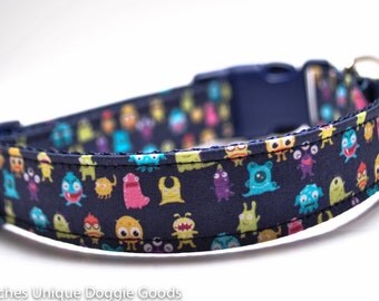 Little Monsters Custom Dog Collar/Buckle or Martingale/Navy