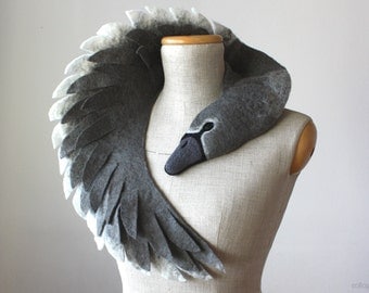 Ugly Duckling - Grey Swan (dark version) - felted wool animal scarf, stole / shrug