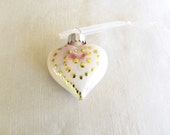 Heart Ornament Painted Cream Green Gold Christmas Ornament Home Decoration Glass # 25